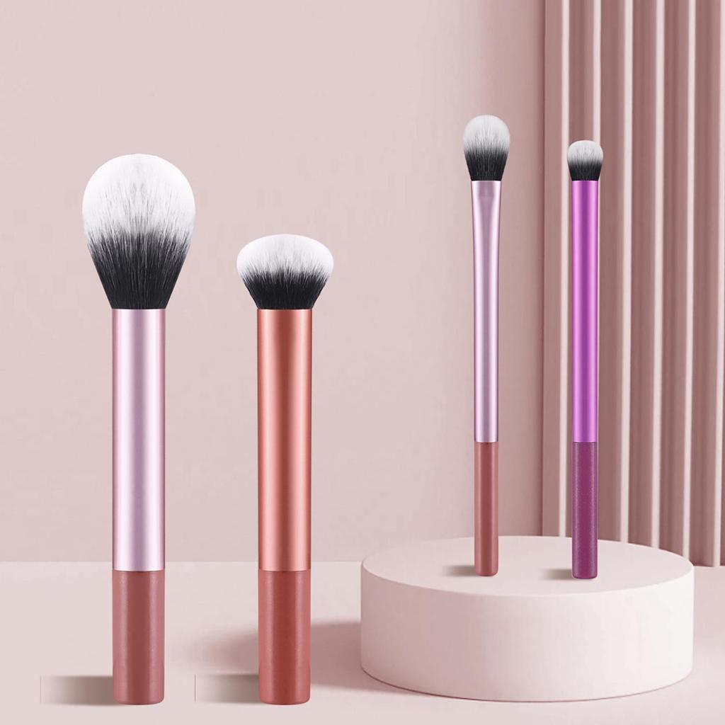 Long-Handle Makeup Brush Set: Includes Contour, Powder, Eyebrow, and Eyeshadow Brushes In 4, 6, and 8-Piece Options.