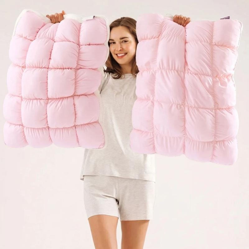 Sleeping Bed Pillow 48 x 74 cm with Quilted Square Checkered and Fiber Fill for Adult Guest Room and Bedroom Bedding