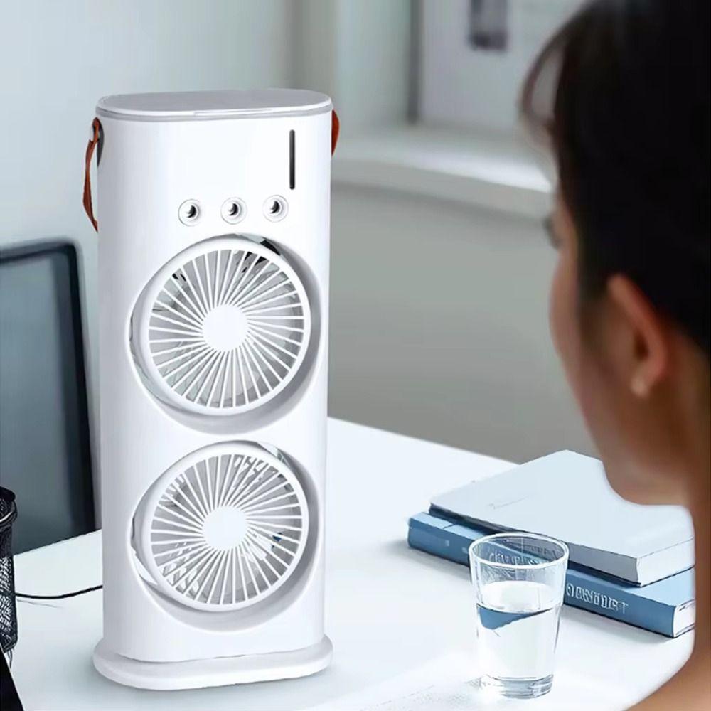 Lightweight 3 In 1 Air Conditioner Portable Dual-Head Humidifier Low Noise Adjustable Wind Speed LED Night Light Daily Use