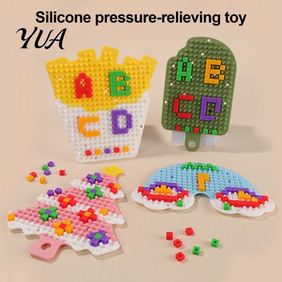 Stress Relief Tools Silicone Sensory Activity Board, Christmas Tree Rainbow Ice Stick French Fries Portable Fidget Toys Board with Strings, Silent Toy