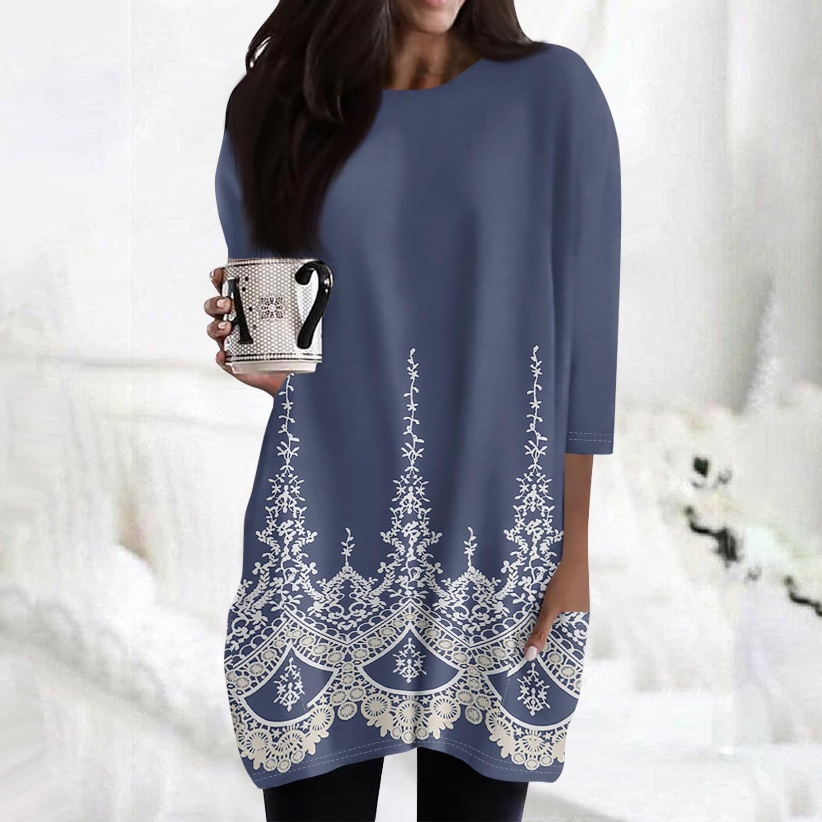 

Женские повседневные рубашки с рукавами 3/4, модные туники с принтом, топы с карманами XXXL