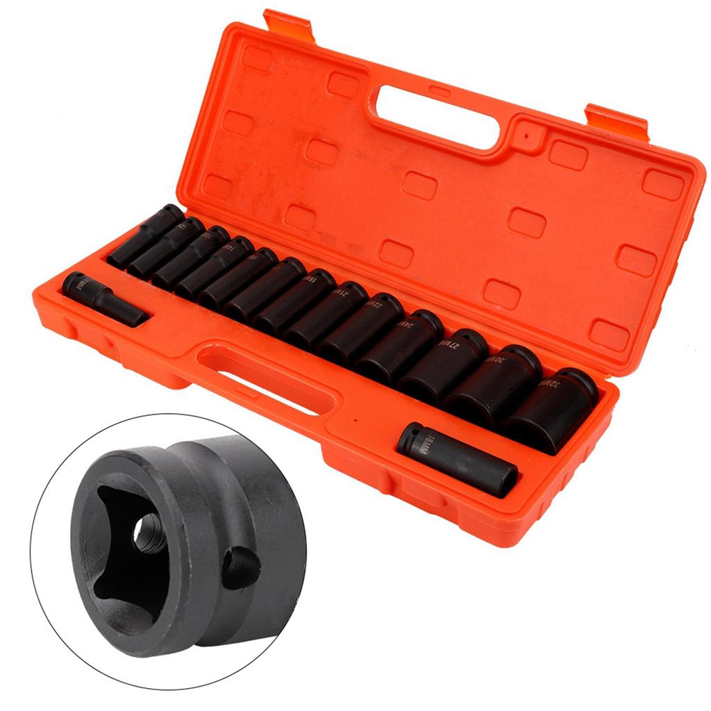 15 PCS/SET SET DRIVE   SOCKET, 1/2 Inch     Socket Tools 10-32 Mm for Garage Workshop