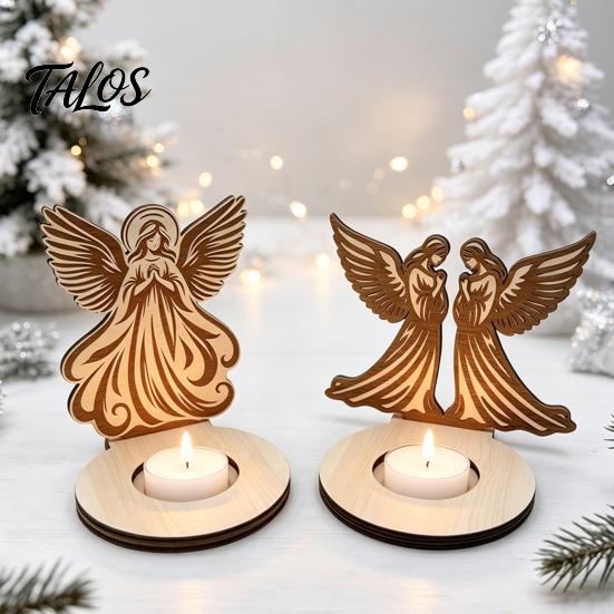 Poplar Plywood Ornaments Wooden Candle Holder, Praying Angel Tabletop Tealight Stand, Religious Gift Ideas Decorative Candlestick for Mantel,