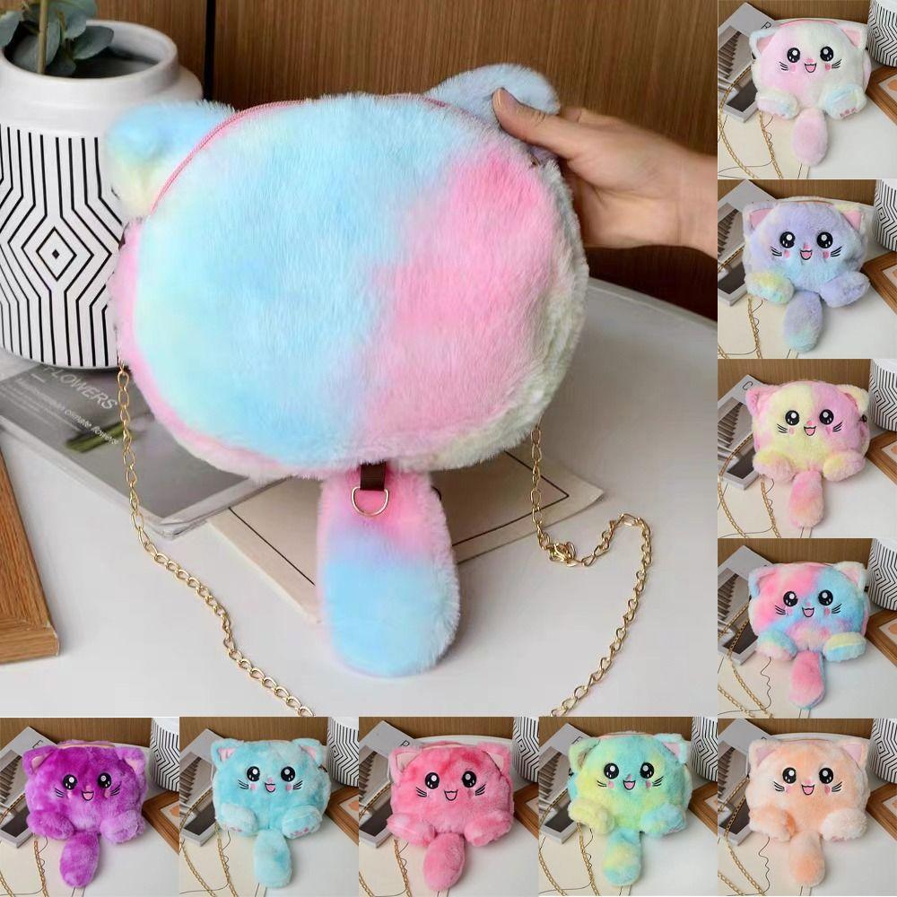 Faux Fur Plush Crossbody Bag Chain Strap Stuffed Doll Bag Cute Cat Shoulder Bag  Shopping