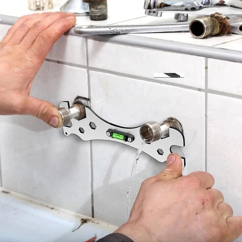 Multifunctional Stainless Steel Bathroom Wrench Tool Shower Installation Hexagonal Level Faucet Angle Ruler Distance Measuring