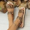 Trendy Leopard Print Women's Plus Size Sandals Summer Ankle Strap Slip-On Open-Toe Casual Shoes with EVA Sole for Beach,