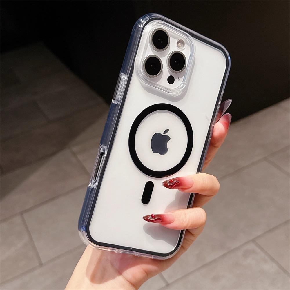 Luxury Transparent Magsafe Phone Case For iPhone 16 15 14 13 12 11 Pro Max Plus Clear Magnetic Bumper Back Cases Cover