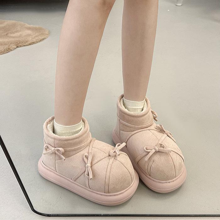 Retro Platform Snow Boots Women's 2025 Autumn and Winter New Niche Bow Cotton Shoes Velvet Non-slip Short Boots