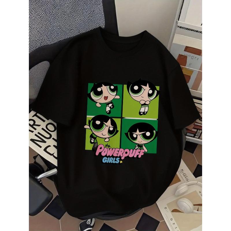 European size THE POWERPUFF Official Graphic Print Women's T-Shirt, Casual Costume Party Outfit or Everyday Shirt for Women Teens, Comfortable