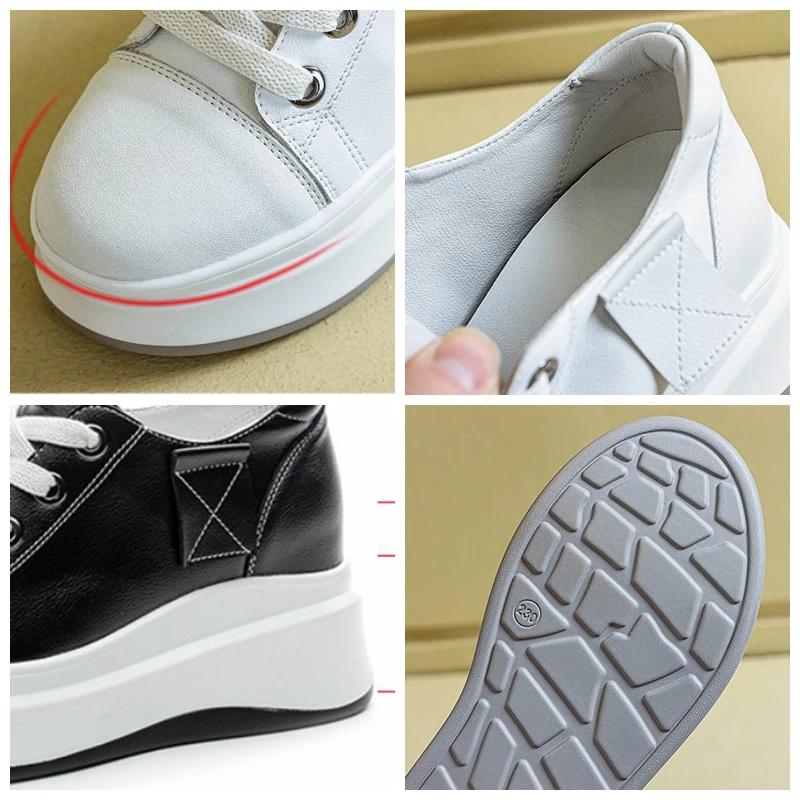 Fujin 7.5cm Platform Wedge Sneakers Vulcanized Chunky Hidden Heel Block Microfiber Leather Comfy Breathable Skate Board Shoes