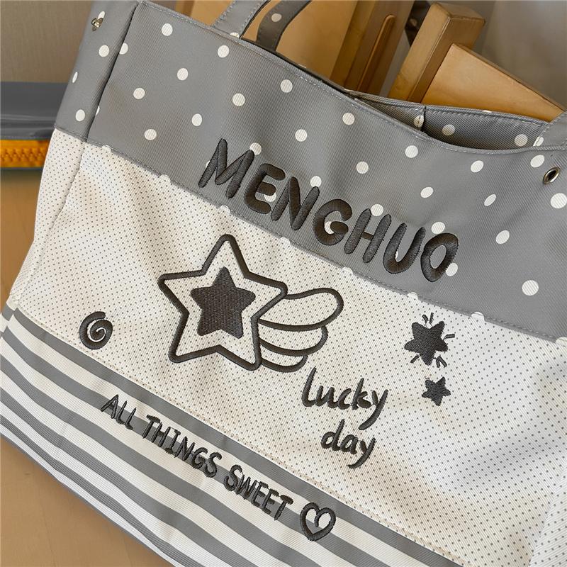 Cute Polka Dot Tote Bag for Women Shoulder Bag with Star Print and Striped Design, Large Capacity Everyday Bag