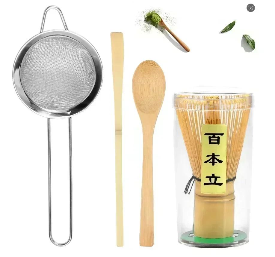 Traditional Tea Scoop Deep Scoop Tea Strainer Clear Whisk Storage Holder 4Pcs Matcha Whisk Set Handmade Bamboo Matcha Whisk