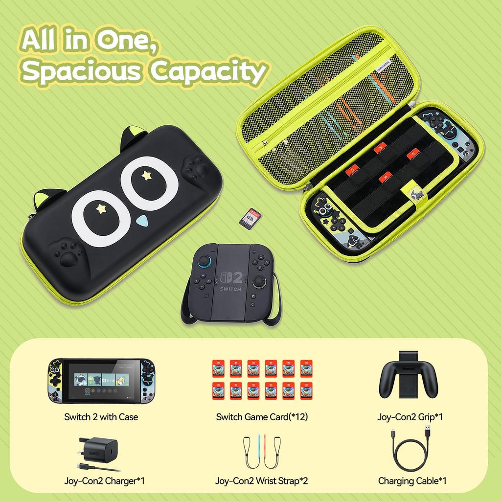 GeekShare Switch Compatible with Switch 2 and OLED HDMI and Other Large Capacity Full Holds 10 Game Birthday Gift Luo Black Case, Models, 2025,