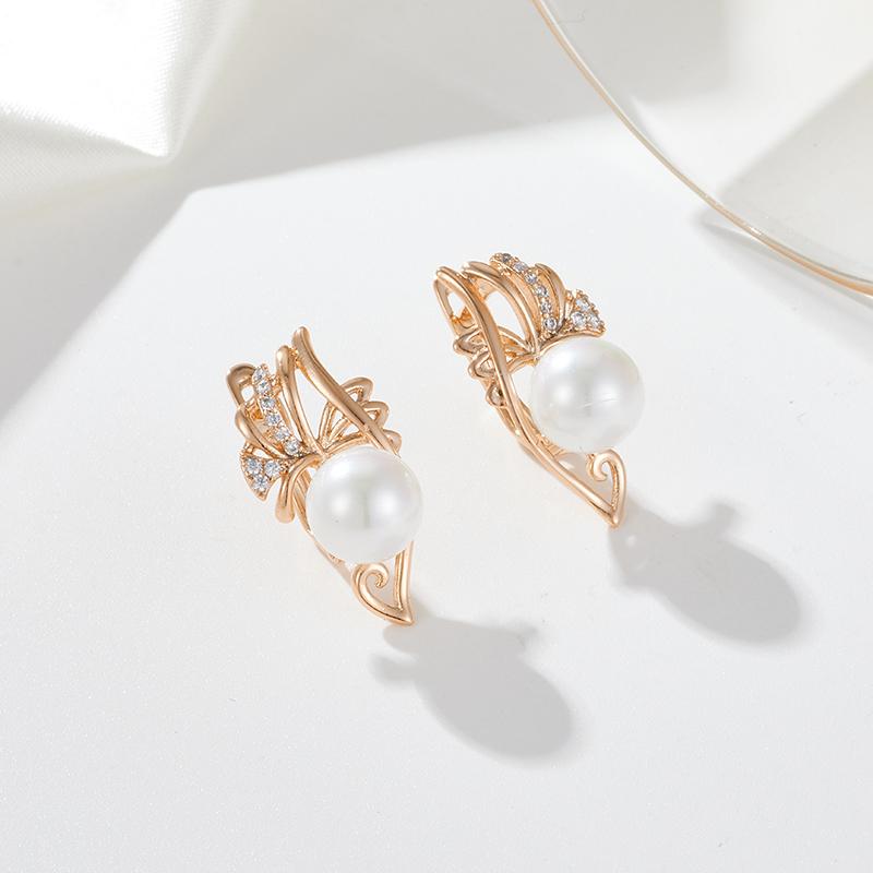 Kinel Pearl Pierced Earrings For Women Cubic Zircon Wax-set Jewelry