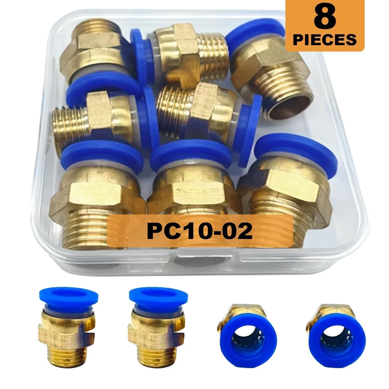 

8Pcs PC10-02 Brass Pneumatic Quick Connect Fittings, Male Thread Air Hose Connectors for Air Compressor/ Impact Wrench