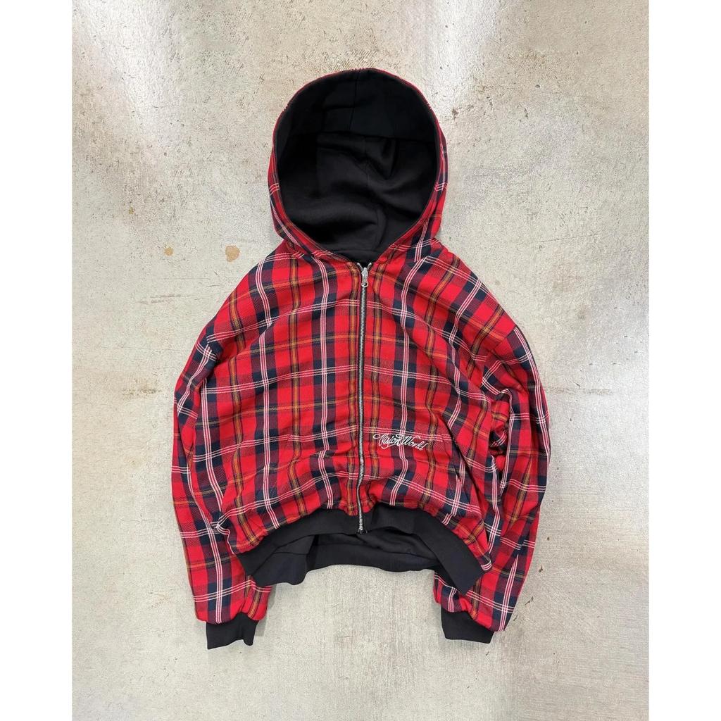 STREETRICH Herbst und Winter Neu Amerikanischer Retro Stehkragen, Vorne und Hinten Locker Arbeitskleidung, Karierte Kapuzenjacke