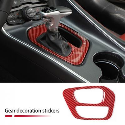 Car Gear Shift Panel Decor Cover Trim for Dodge Challenger 15+ Red Carbon Fiber