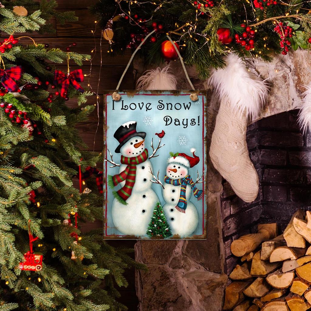 Christmas Sign Hanging Decorations Rope Rectangle Craft Rustic Outdoor Porch Tag