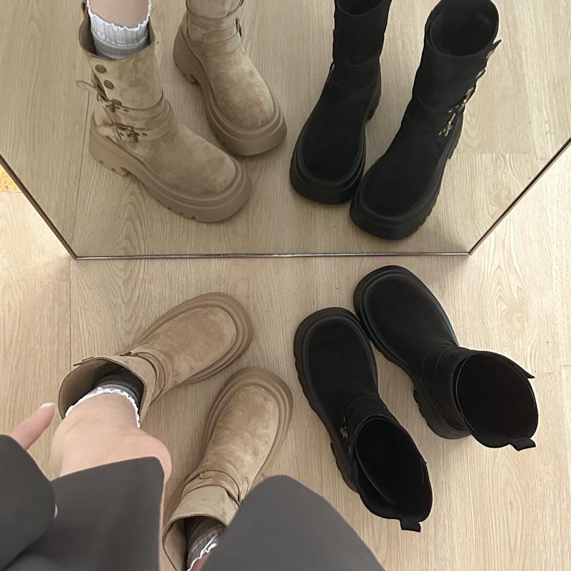 Boots women's short boots 2025 new autumn trend retro small man thin thick sole heightening Maillard thin boots