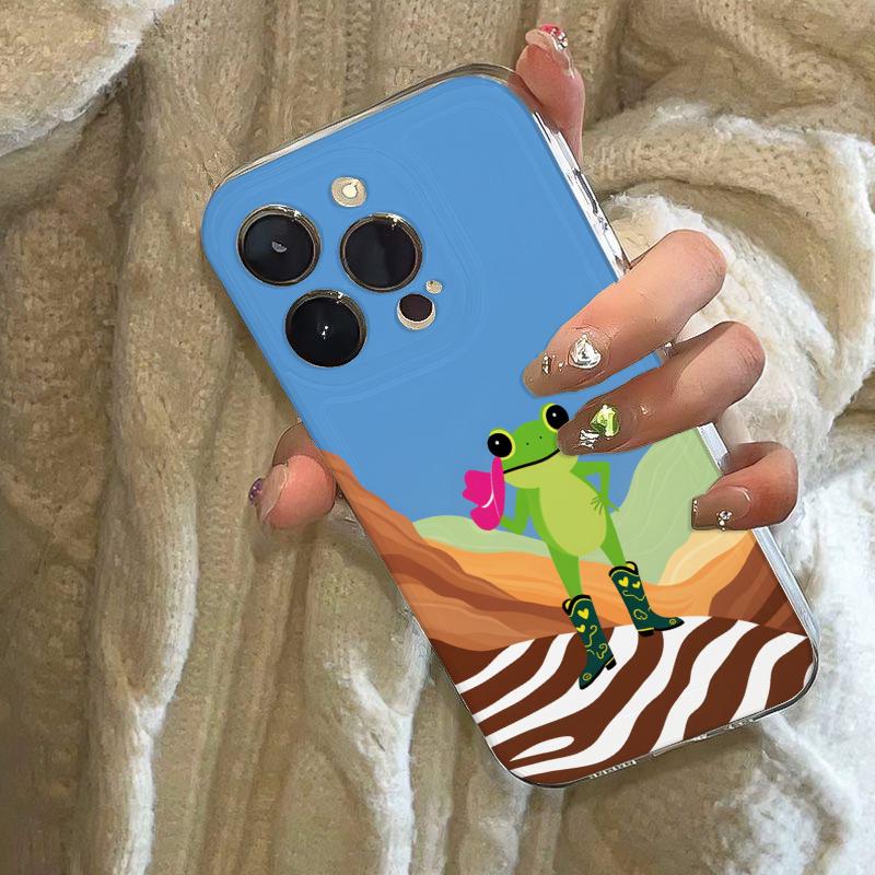 Cute Frog Phone Case for iPhone 17 Air 16 15 14 13 12 11 Pro Max Plus Mini Xs X 8 7 Soft Transparent Cover Fundas Accessory