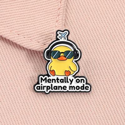 Mentally On Airplane Mode Enamel Pin Do Not Disturb Duck Cute Funny Animal Brooch Lapel Badge Fashion Jewelry Gift for Friends
