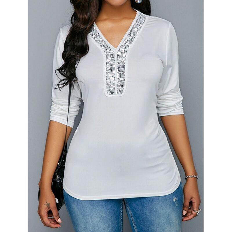 Blusa De Manga Larga Con Estampado De Jersey Con Cuello En O Blusa De Manga Larga Con Estampado De Jersey Con Cuello En O