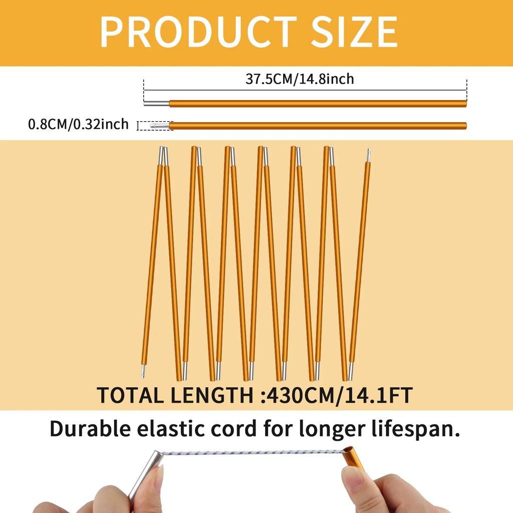 Aluminum Tent Poles Replacement Pre-Assembled Tent Poles Lightweight Tent Pole Repair Kit for Hiking Camping Backpacking Tent