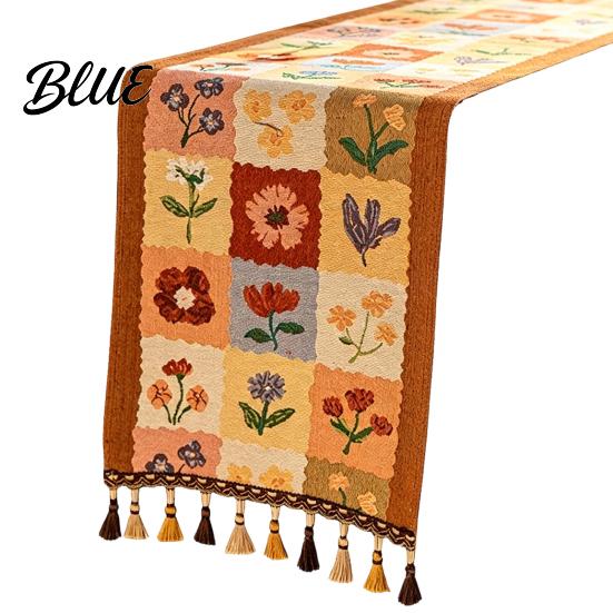 Retro Jacquard Tablecloth for Coffee Table Vintage Floral Runner Decorative Scarf with Tassels Washable Dust Proof Protective Mat Cover Cloth Table,
