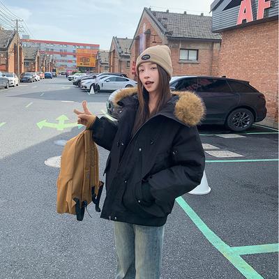 Veste de fête rétro américaine pour femme Veste à col en fourrure Veste à capuche Épaissie Hiver Veste en duvet