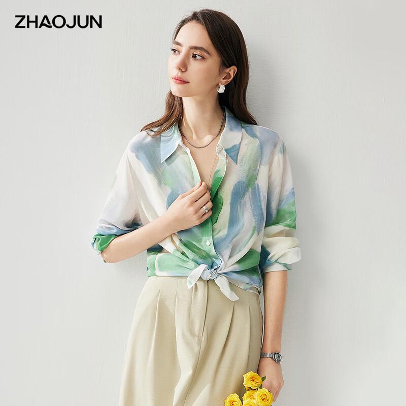 Zhaojun Women s Printed Double Georgette Silk Shirt M
