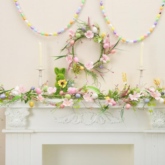 Easter Garland Artificial Floral Spring Garland with Foam Eggs Flowers for Mantle Fireplace Easter Party Indoor Outdoor Decoration