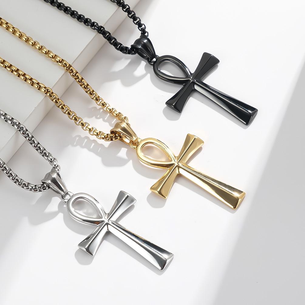 VQYSKO Cross Of Eternal Life Egyptian Ankh Necklace Vampire Stainless Steel Goth Jewelry Loose Charm Findings