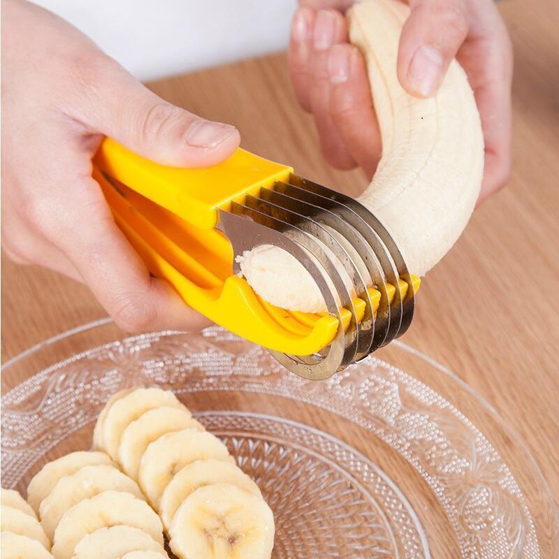 Keukenaccessoires Bananensnijder Fruit Groente Worstensnijder Roestvrijstalen bananensnijder Saladecoupes Gereedschap Kookgerei