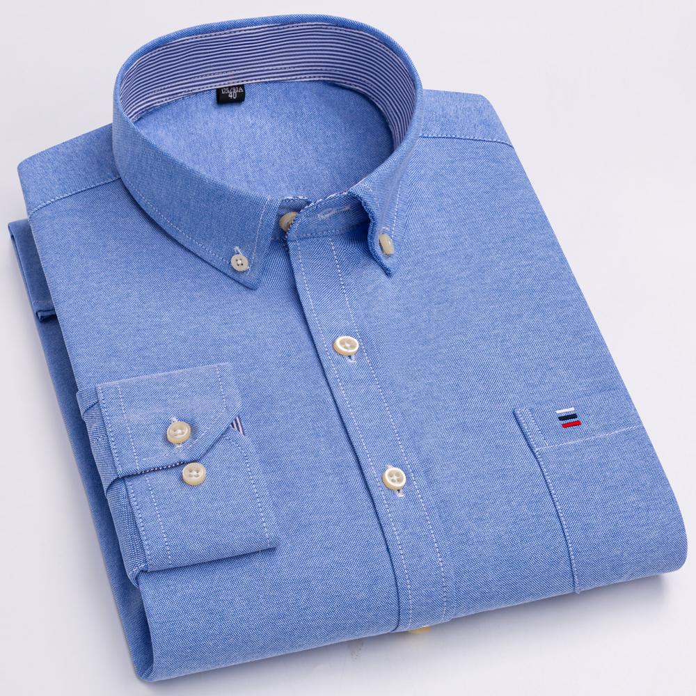 Men's Oxford Long Sleeve Shirt 100% Cotton Wrinkle Resistant & Breathable, Solid Plaid Striped Comfort Casual Button-down Shirts