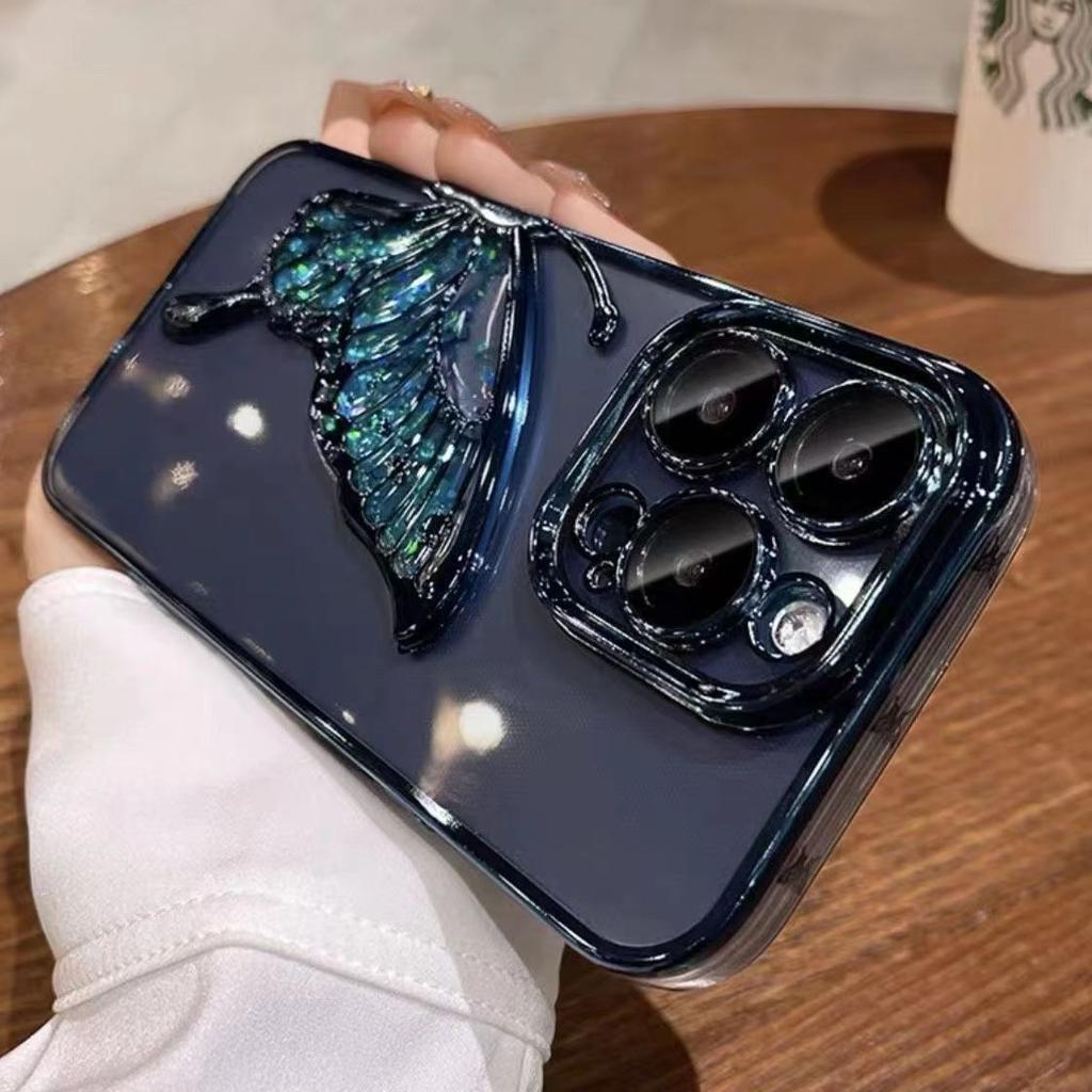 Electroplating Dream Butterfly Quicksand IPhone 16 Mobile Case Gradient Glitter Powder Applicable To Apple 15 ProMax Protective Case for Women