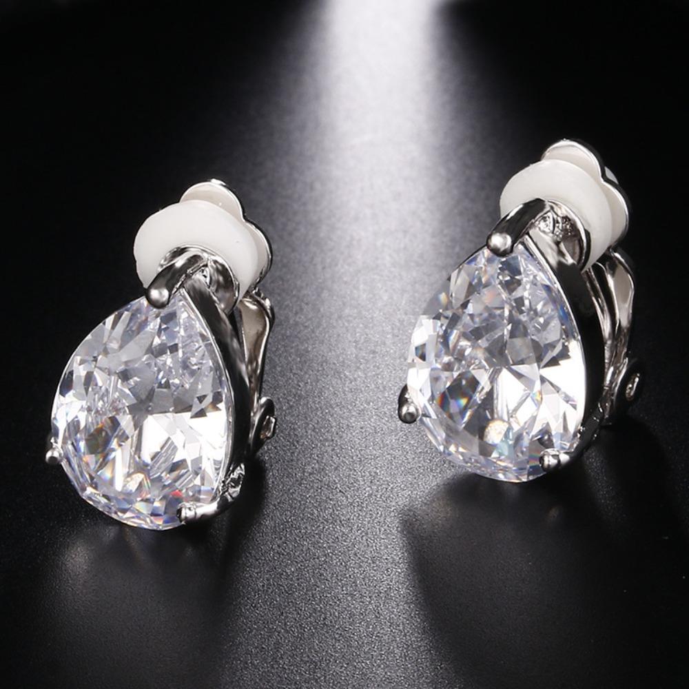 Pear Drop Clip On Earrings Colorful Party Wedding Earrings for Women Fashion Jewelry