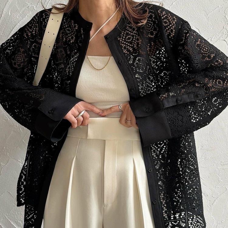 

2024 Новая Весна Женская Кружевная Блузка Длинный Рукав Модные Топы Свободные Футболки Белый Dimanaf One Size