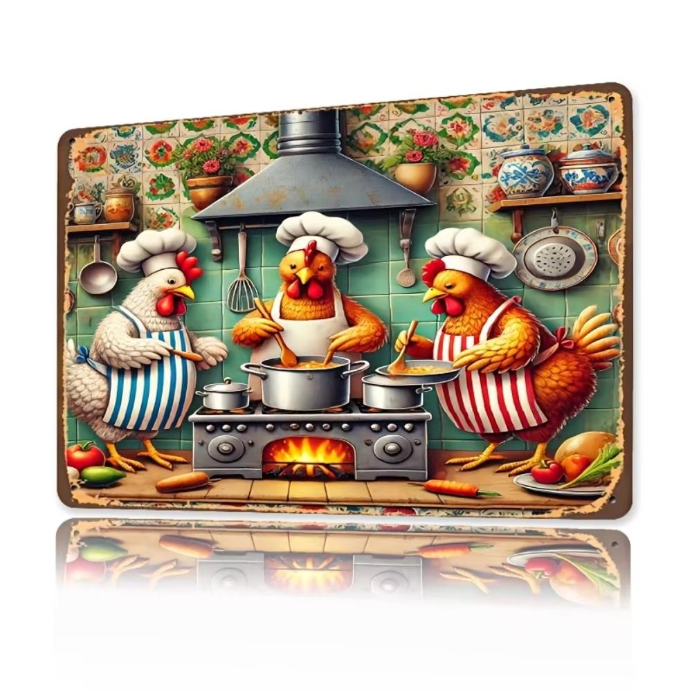 Funny Chicken Chef Metal Sign 8x12 Inch Kitchen Bar Garage Decor Wall Art