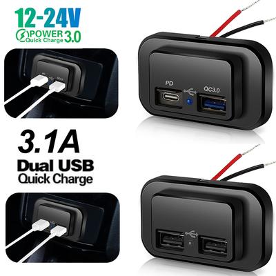 QC3.0 PD Araç Şarj Soketi Hızlı Şarj Çift USB Şarj Çıkışı Paneli Kamyon Karavan Karavan Aksesuarları için Güç Adaptörü 12/24V