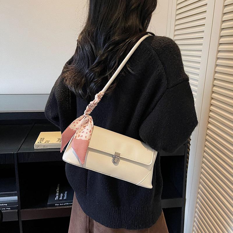 Light Luxury Temperament Small Square Bag Women French Style Texture Scarf Decor Underarm Bags Trend Retro PU One Shoulder Bag