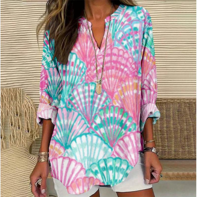 Women's Henley V Neck Long Sleeve Loose Solid Linen Blend Tunic Top Plus Size Casual Blouse