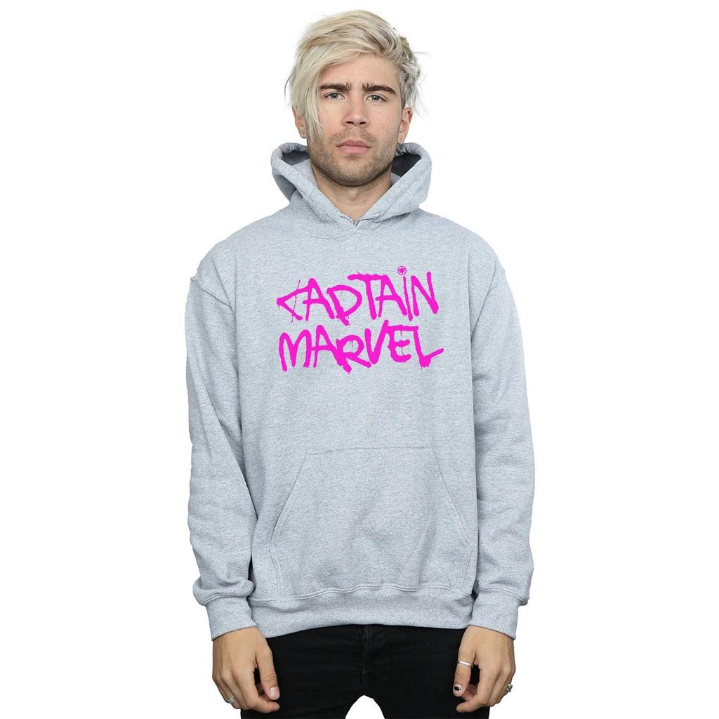 Marvel Mens Captain Marvel Spray Text Hoodie
