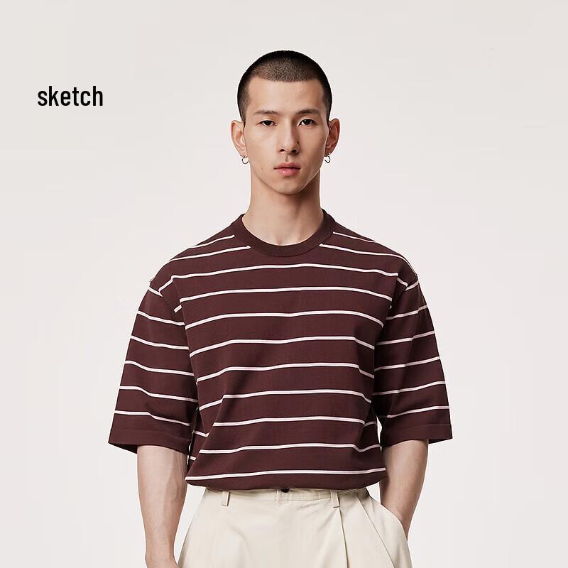 

CROQUIS Men s Loose Fit Striped Short Sleeve Knit Shirt L
