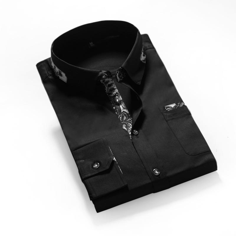Fashion Floral Splicing Korean Version Slim-fitting Long-sleeved Shirt