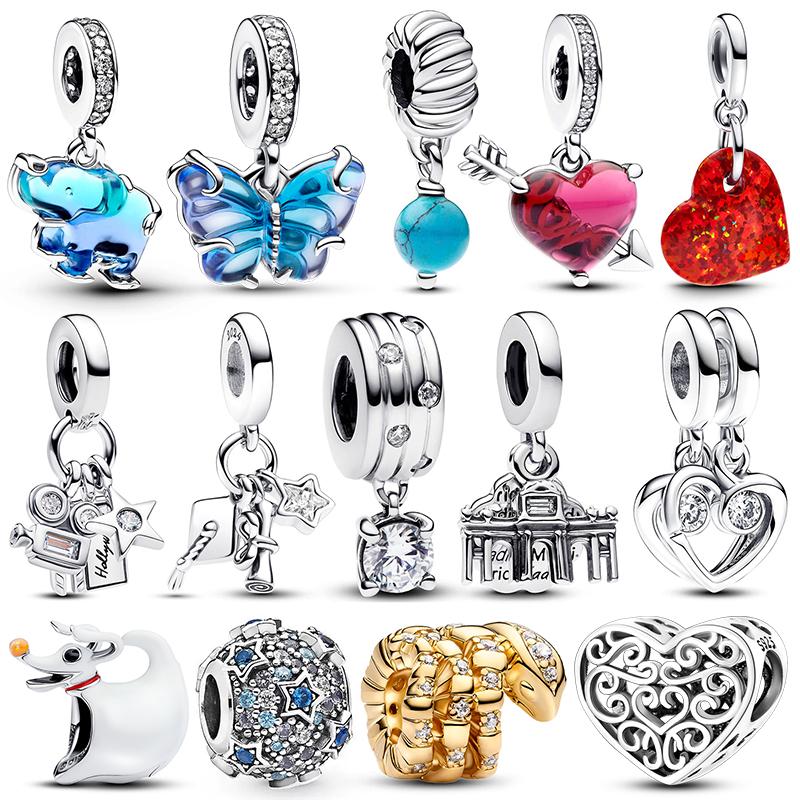 Pandara Jewelry Women's Charms Originale Glass Animal Heart Pendant Beads Fits Bracelet Necklace Charm Copper Luxury Diy Jewelry Fine Gift
