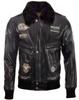 Men's Real Leather Aviator Pilot Bomber Jacket (YBOB) - Black with Black Fur Collar