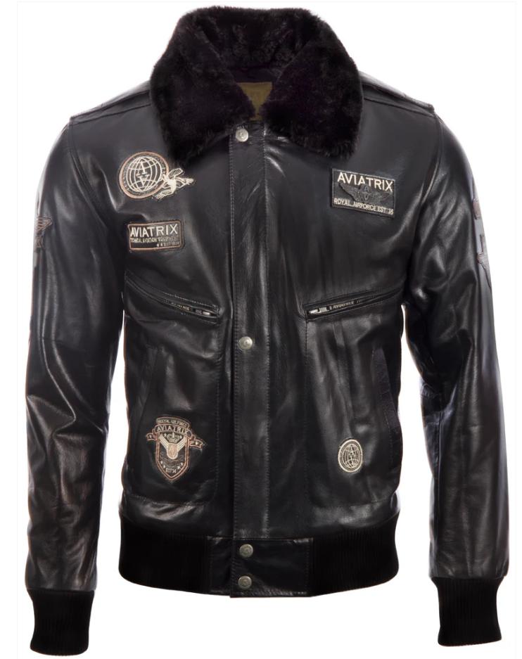 Aviatrix Men's Black Real Leather Aviator Pilot Bomber Jacket (Ybob) - With Fur Collar Cm