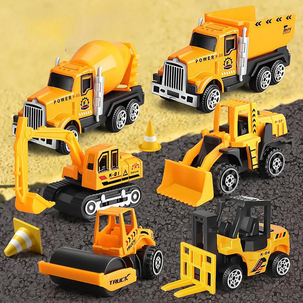 6PCS/set Diecast 1:60 Alloy Car Model Toys Inertia Sliding Engineering Fire Truck Children'sToys Classic Construction Model Car