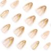 24 Stück Mandel-Press-On-Nägel Kurze Falsche Nägel Vollabdeckung Glänzend Acryl Mit Goldlinien-Designs Nagelzubehör