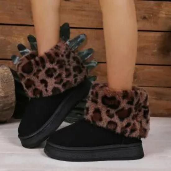 Women Snow Boots Leopard Print Winter Leopard Print New Platform Anti Slip Warm Comfort Thick Soled Plush Snow Ankle Boots